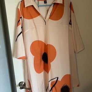 SHEIN Orange and Cream V-Neck Dress